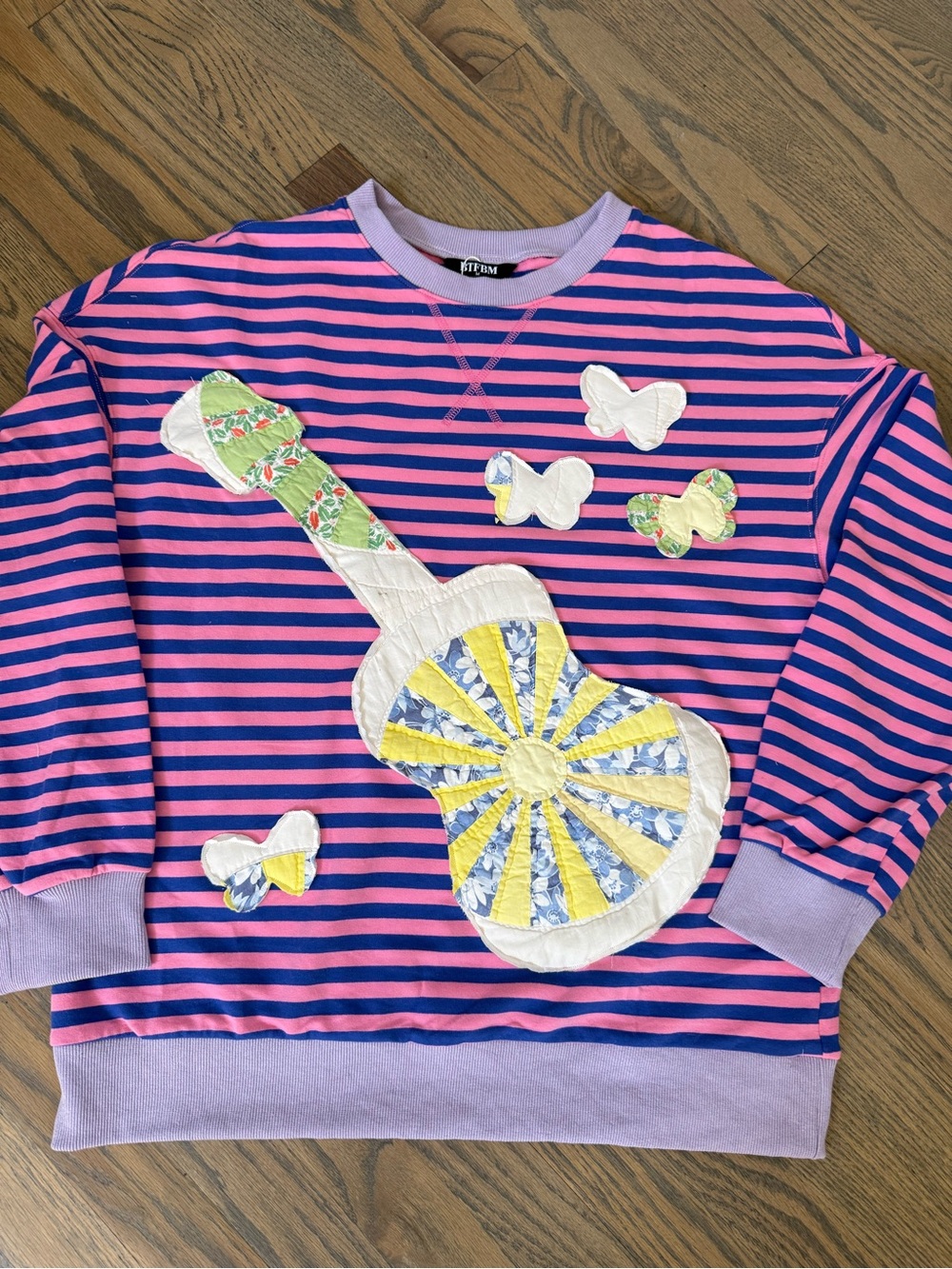 Dolly Inspired Guitar Appliqué Sweatshirt - Pink & Blue